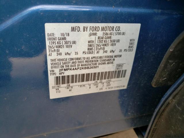 Photo 10 from auction – 2019 FORD EDGE ST with VIN 2FMPK4AP2KBB26501
