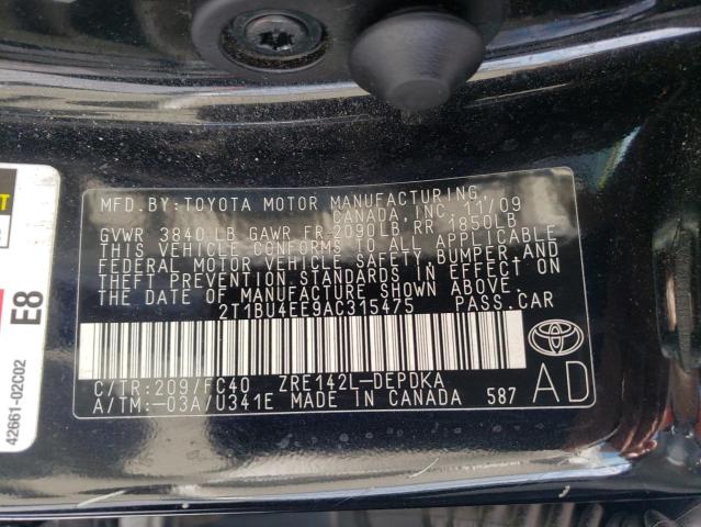 Photo 10 from auction – 2010 TOYOTA COROLLA BA with VIN 2T1BU4EE9AC315475