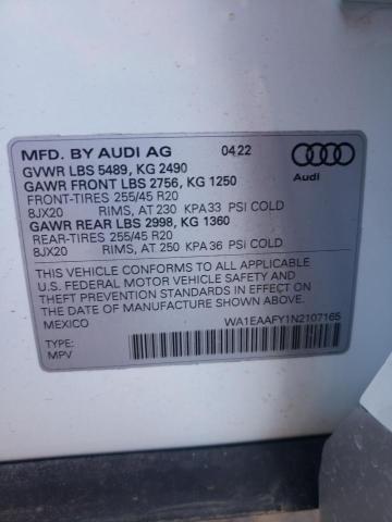 Photo 10 from auction – 2022 AUDI Q5 PREMIUM with VIN WA1EAAFY1N2107165