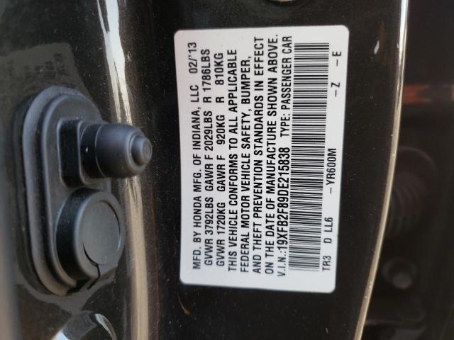 Photo 10 from auction – 2013 HONDA CIVIC EX with VIN 19XFB2F89DE215838