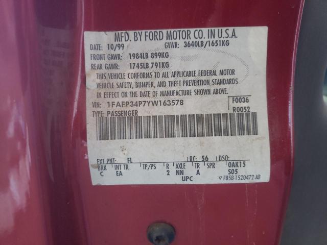 Photo 10 from auction – 2000 FORD FOCUS SE with VIN 1FAFP34P7YW163578