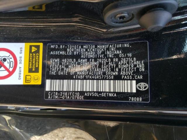 Photo 10 from auction – 2016 TOYOTA CAMRY LE with VIN 4T4BF1FK4GR577558