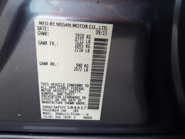 Photo 10 from auction – 2015 NISSAN ALTIMA 2.5 with VIN 1N4AL3AP5FC584417