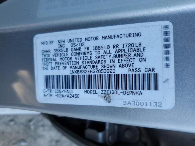 Photo 10 from auction – 2003 TOYOTA COROLLA CE with VIN 1NXBR32E63Z053920