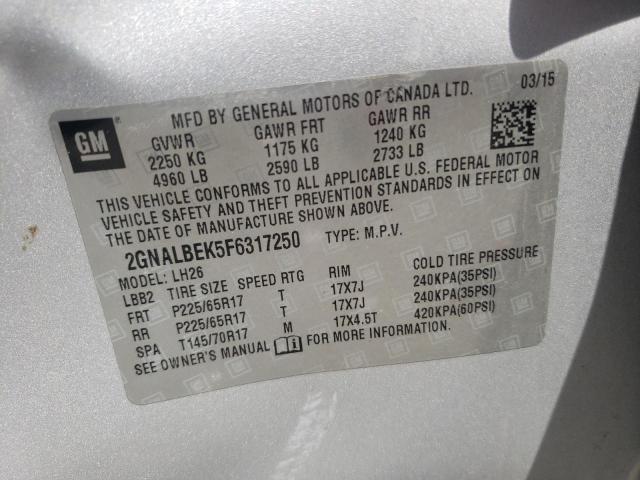 Photo 10 from auction – 2015 CHEVROLET EQUINOX LT with VIN 2GNALBEK5F6317250