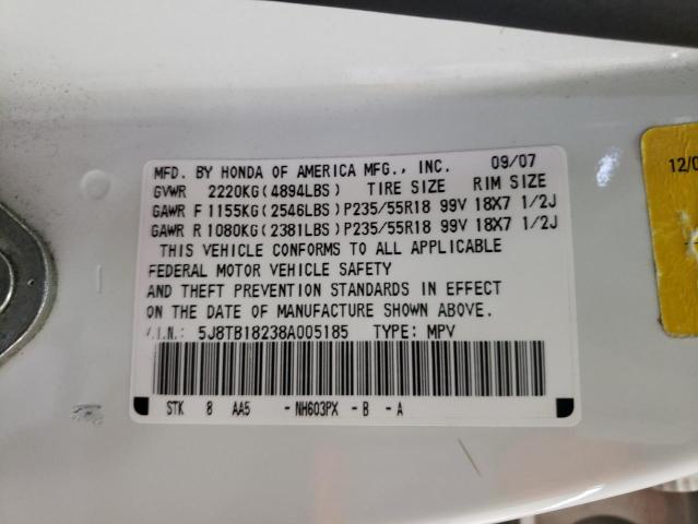 Photo 10 from auction – 2008 ACURA RDX with VIN 5J8TB18238A005185