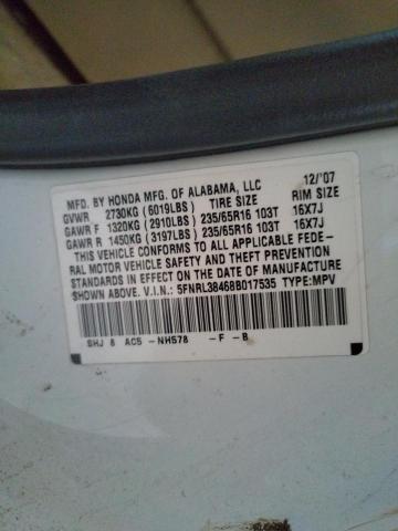 Photo 10 from auction – 2008 HONDA ODYSSEY EX with VIN 5FNRL38468B017535