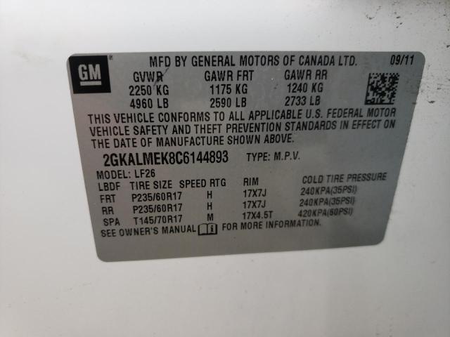 Photo 10 from auction – 2012 GMC TERRAIN SL with VIN 2GKALMEK8C6144893