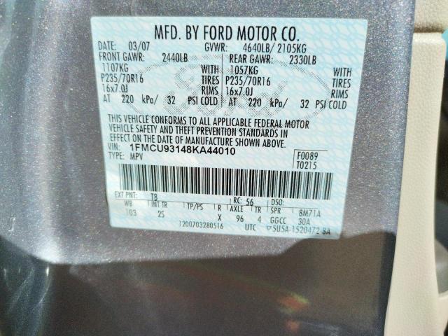Photo 10 from auction – 2008 FORD ESCAPE with VIN 1FMCU93148KA44010