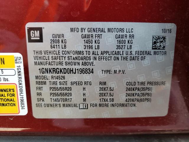 Photo 10 from auction – 2017 CHEVROLET TRAVERSE L with VIN 1GNKRGKD0HJ196834