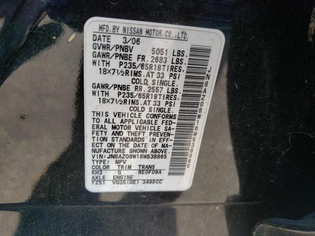 Photo 10 from auction – 2006 NISSAN MURANO SL with VIN JN8AZ08W16W538865