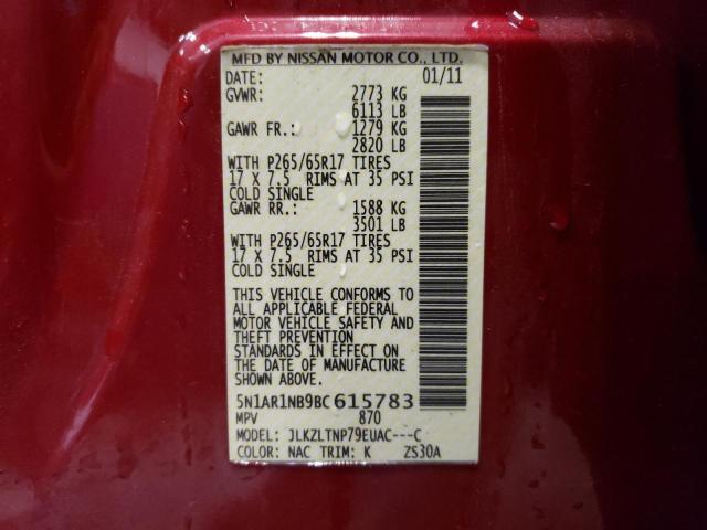 Photo 10 from auction – 2011 NISSAN PATHFINDER with VIN 5N1AR1NB9BC615783