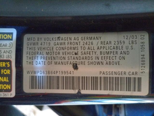 Photo 10 from auction – 2004 VOLKSWAGEN PASSAT GLS with VIN WVWPD63B64P199541