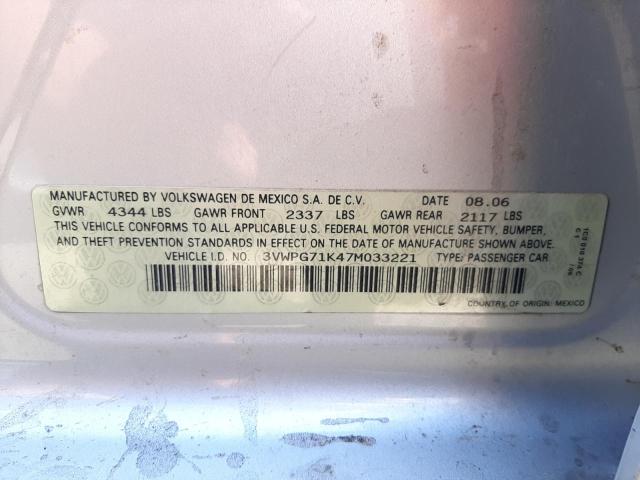 Photo 10 from auction – 2007 VOLKSWAGEN JETTA 2.5 with VIN 3VWPG71K47M033221