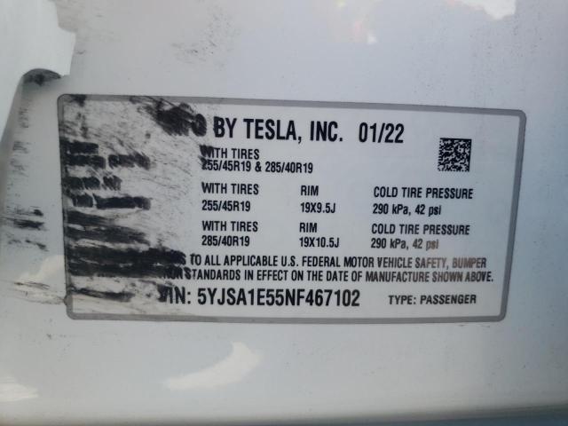 Photo 10 from auction – 2022 TESLA MODEL S with VIN 5YJSA1E55NF467102