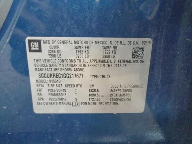 Photo 10 from auction – 2016 CHEVROLET SILVERADO with VIN 3GCUKREC1GG217677