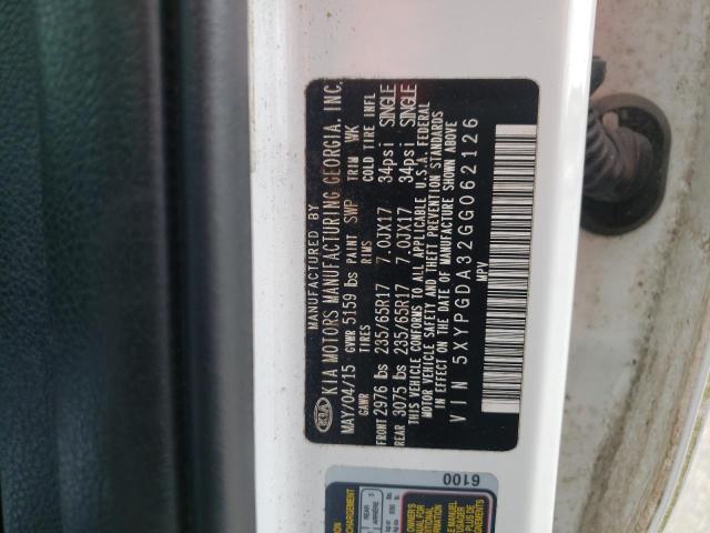 Photo 10 from auction – 2016 KIA SORENTO LX with VIN 5XYPGDA32GG062126