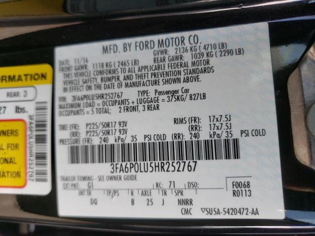 Photo 10 from auction – 2017 FORD FUSION SE with VIN 3FA6P0LU5HR252767