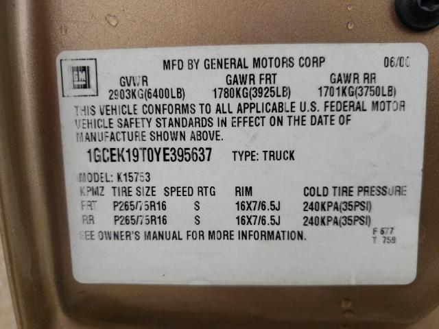 Photo 10 from auction – 2000 CHEVROLET silverado with VIN 1GCEK19T0YE395637