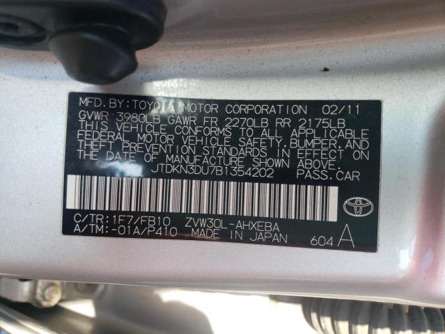 Photo 10 from auction – 2011 TOYOTA PRIUS with VIN JTDKN3DU7B1354202