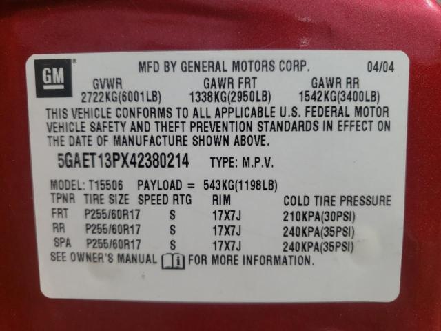 Photo 10 from auction – 2004 BUICK RAINIER CX with VIN 5GAET13PX42380214