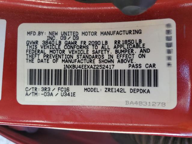 Photo 10 from auction – 2010 TOYOTA COROLLA BA with VIN 1NXBU4EEXAZ252417