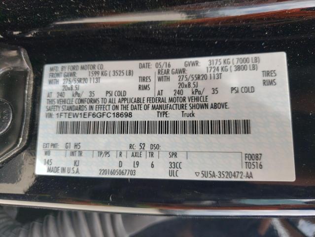 Photo 10 from auction – 2016 FORD F150 SUPER with VIN 1FTEW1EF6GFC18698