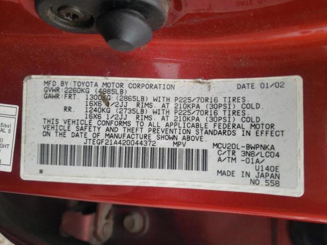 Photo 10 from auction – 2002 TOYOTA HIGHLANDER with VIN JTEGF21A420044372