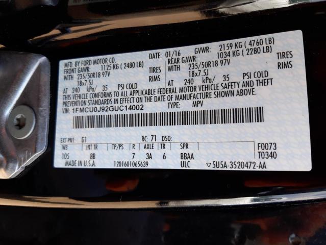 Photo 10 from auction – 2016 FORD ESCAPE TIT with VIN 1FMCU0J92GUC14002