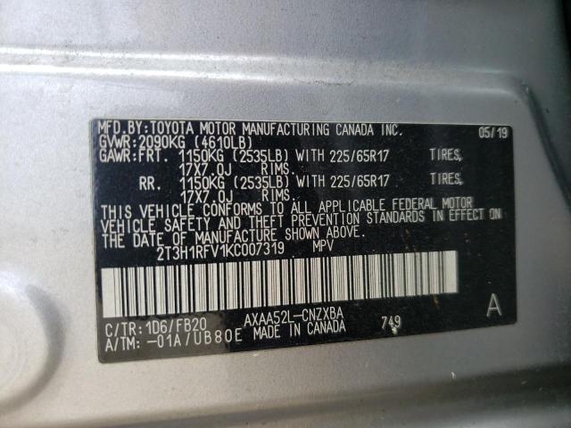 Photo 10 from auction – 2019 TOYOTA RAV4 LE with VIN 2T3H1RFV1KC007319