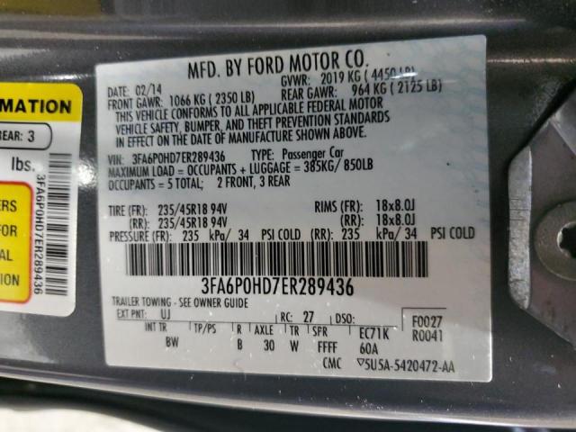 Photo 10 from auction – 2014 FORD FUSION SE with VIN 3FA6P0HD7ER289436