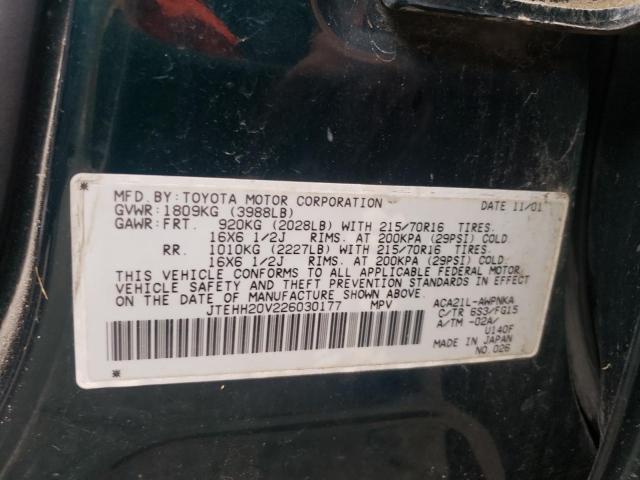 Photo 10 from auction – 2002 TOYOTA RAV4 with VIN JTEHH20V226030177