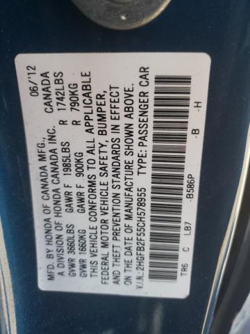 Photo 10 from auction – 2012 HONDA CIVIC LX with VIN 2HGFB2F55CH578955