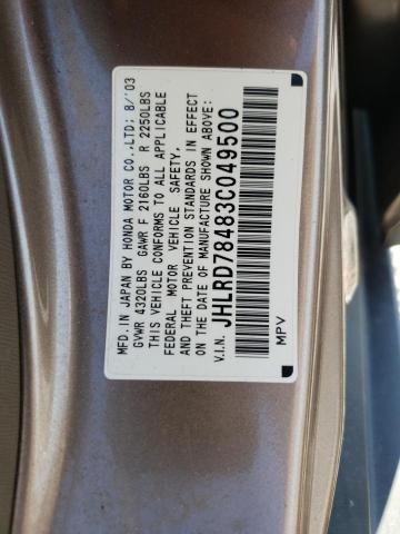 Photo 10 from auction – 2003 HONDA CR-V LX with VIN JHLRD78483C049500
