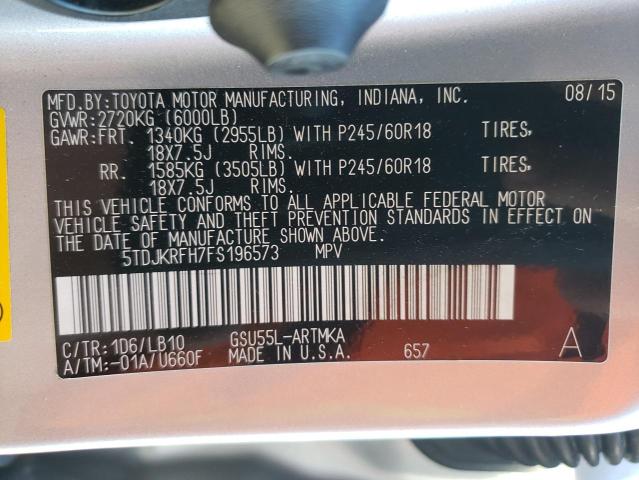 Photo 10 from auction – 2015 TOYOTA HIGHLANDER with VIN 5TDJKRFH7FS196573