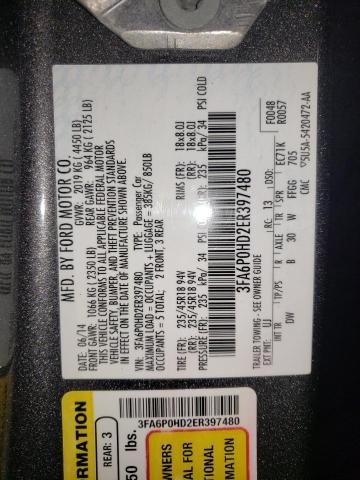 Photo 10 from auction – 2014 FORD FUSION SE with VIN 3FA6P0HD2ER397480