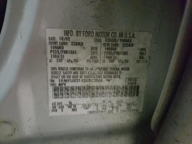 Photo 10 from auction – 2003 FORD ESCAPE XLS with VIN 1FMYU02143KB02046