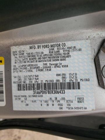 Photo 10 from auction – 2014 FORD FUSION SE with VIN 3FA6P0H78ER306433