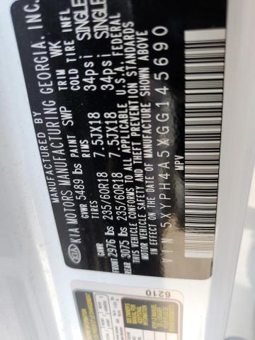 Photo 10 from auction – 2016 KIA SORENTO EX with VIN 5XYPH4A5XGG145690