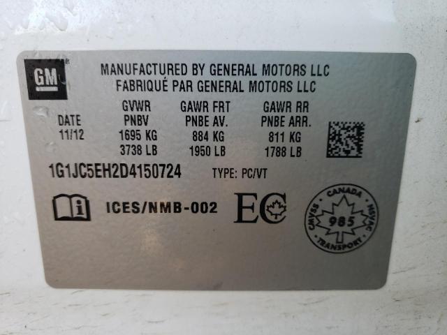 Photo 10 from auction – 2013 CHEVROLET SONIC LT with VIN 1G1JC5EH2D4150724