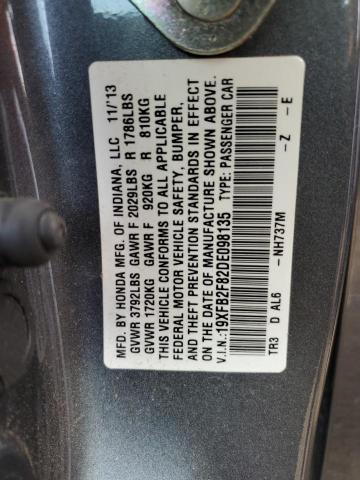 Photo 10 from auction – 2013 HONDA CIVIC EX with VIN 19XFB2F82DE098135