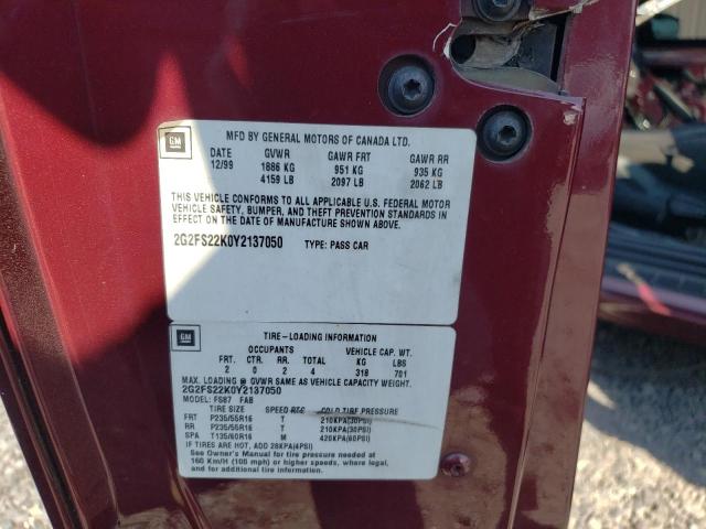 Photo 10 from auction – 2000 PONTIAC FIREBIRD with VIN 2G2FS22K0Y2137050