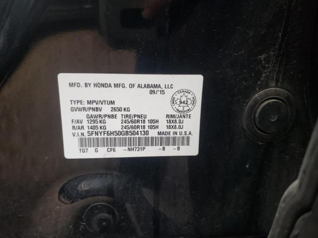 Photo 10 from auction – 2016 HONDA PILOT EXL with VIN 5FNYF6H50GB504130