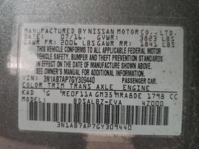 Photo 10 from auction – 2016 NISSAN SENTRA S with VIN 3N1AB7AP7GY309440