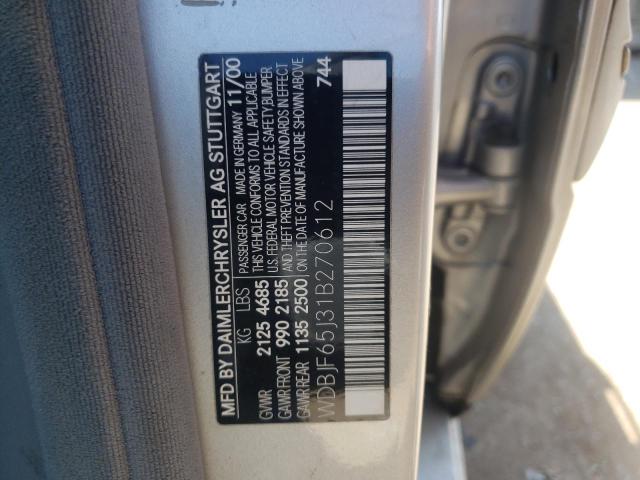 Photo 10 from auction – 2001 MERCEDES-BENZ E 320 with VIN WDBJF65J31B270612