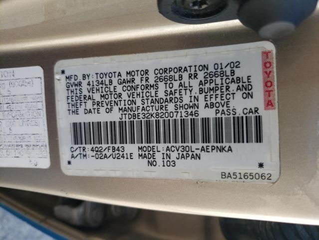 Photo 10 from auction – 2002 TOYOTA CAMRY LE with VIN JTDBE32K820071346