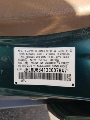 Photo 10 from auction – 2003 HONDA CR-V LX with VIN JHLRD68413C007647