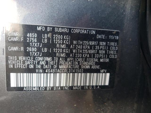 Photo 10 from auction – 2020 SUBARU OUTBACK PR with VIN 4S4BTACC0L3141502