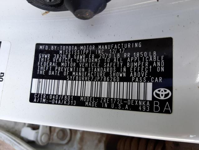 Photo 10 from auction – 2018 TOYOTA COROLLA L with VIN 5YFBURHE7JP786260