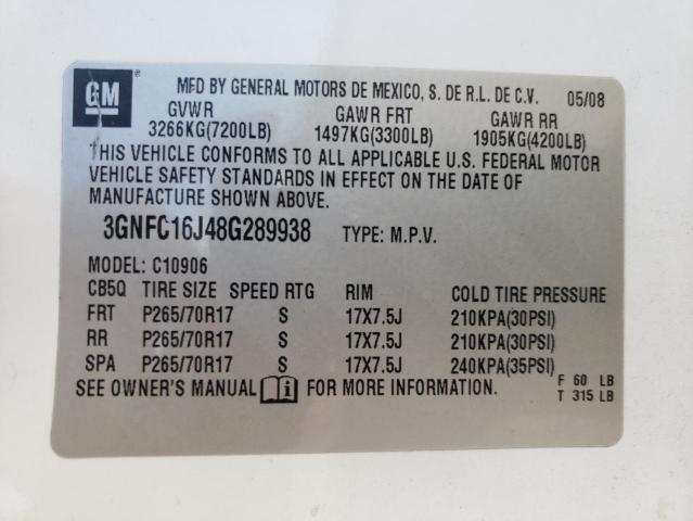 Photo 10 from auction – 2008 CHEVROLET SUBURBAN C with VIN 3GNFC16J48G289938